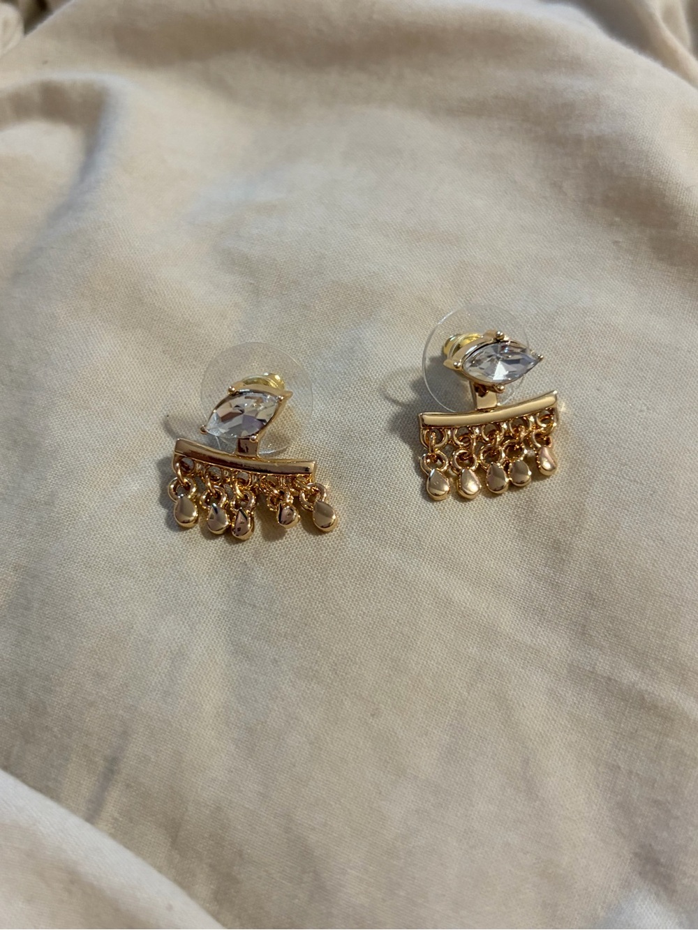 Free People Gold Crystal Fringe Statement Earrings